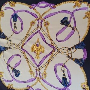 Unbranded Dark navy tassel scarf with purple and gold accents 34 X 36